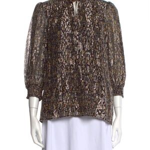 ba&sh Gold‎ Puff Sleeve Blouse with Mandarin Collar